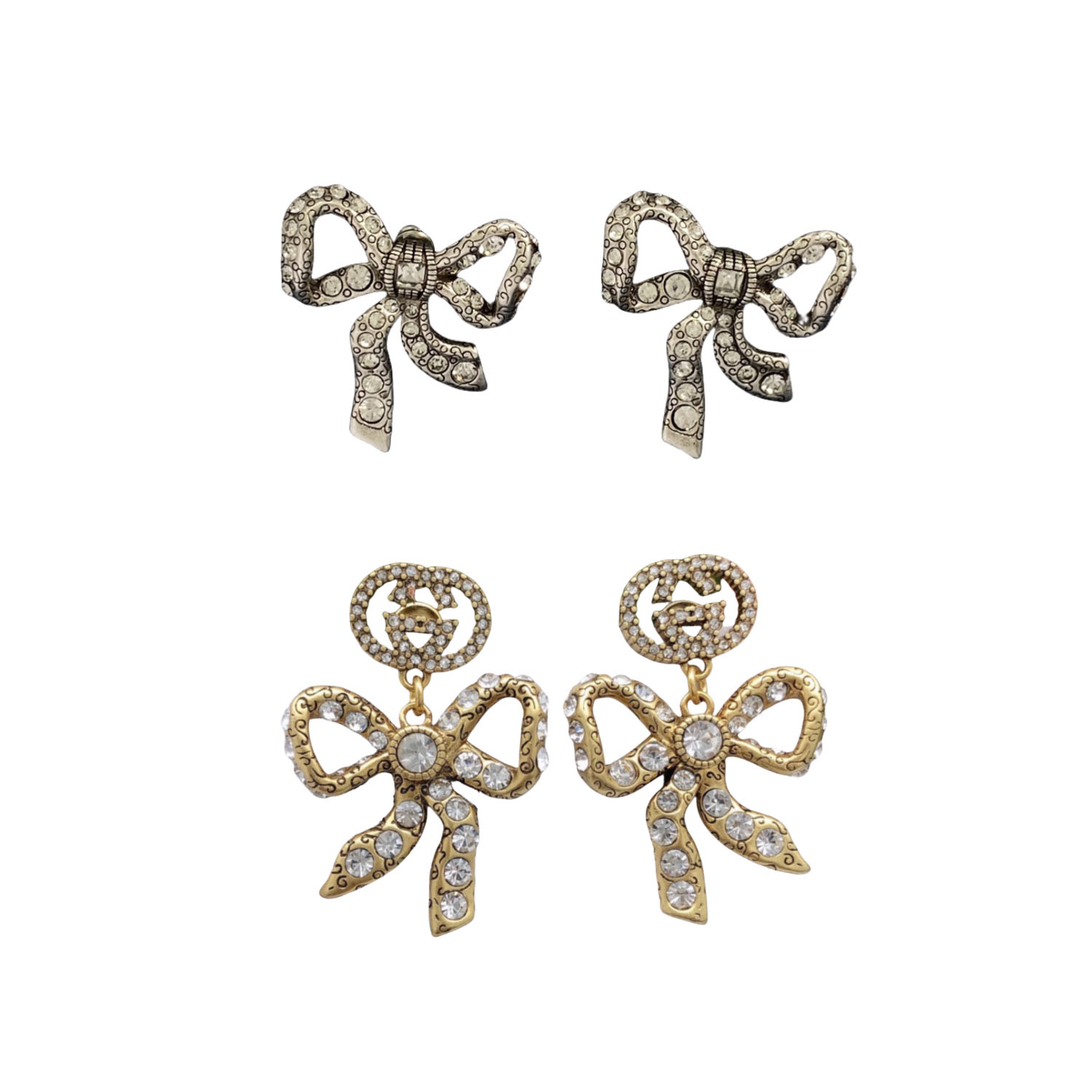 GGE087 Vintage silver GG bowknot stud earring - ccjewelryacc