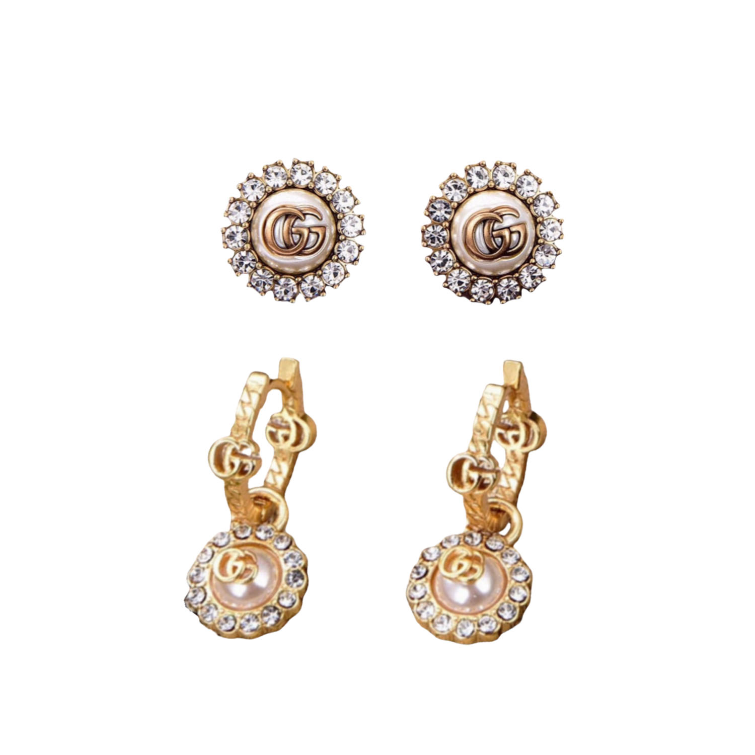 GGE035 GG Logo stud earring in metal and crystal - ccjewelryacc