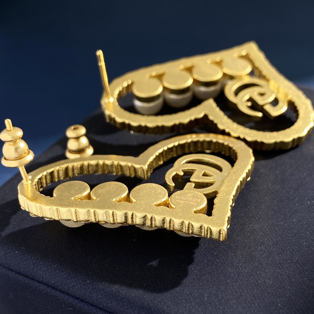 GGE047 GG Heart earring in metal crystal pearl - ccjewelryacc