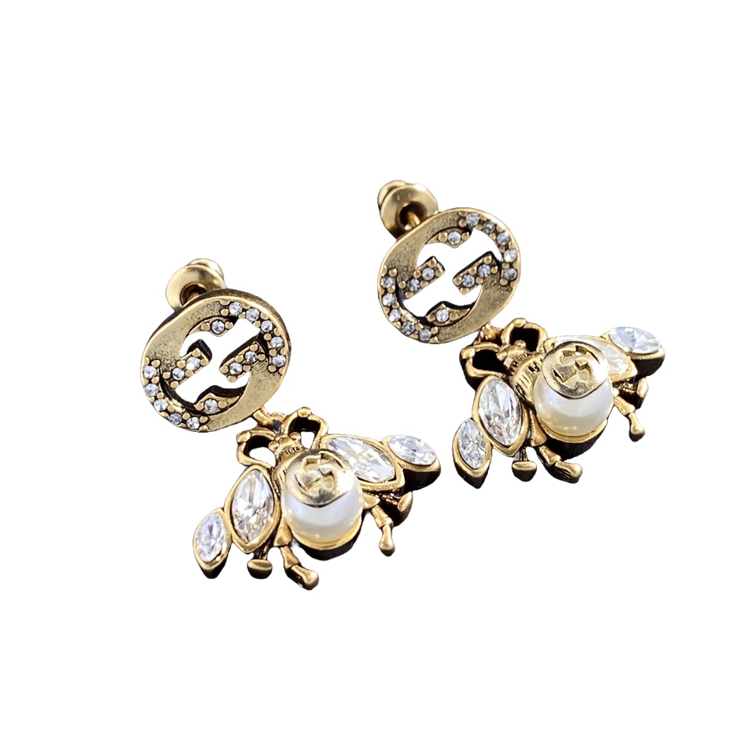 GGE110 GG Bee drop earring in metal and diamond - ccjewelryacc