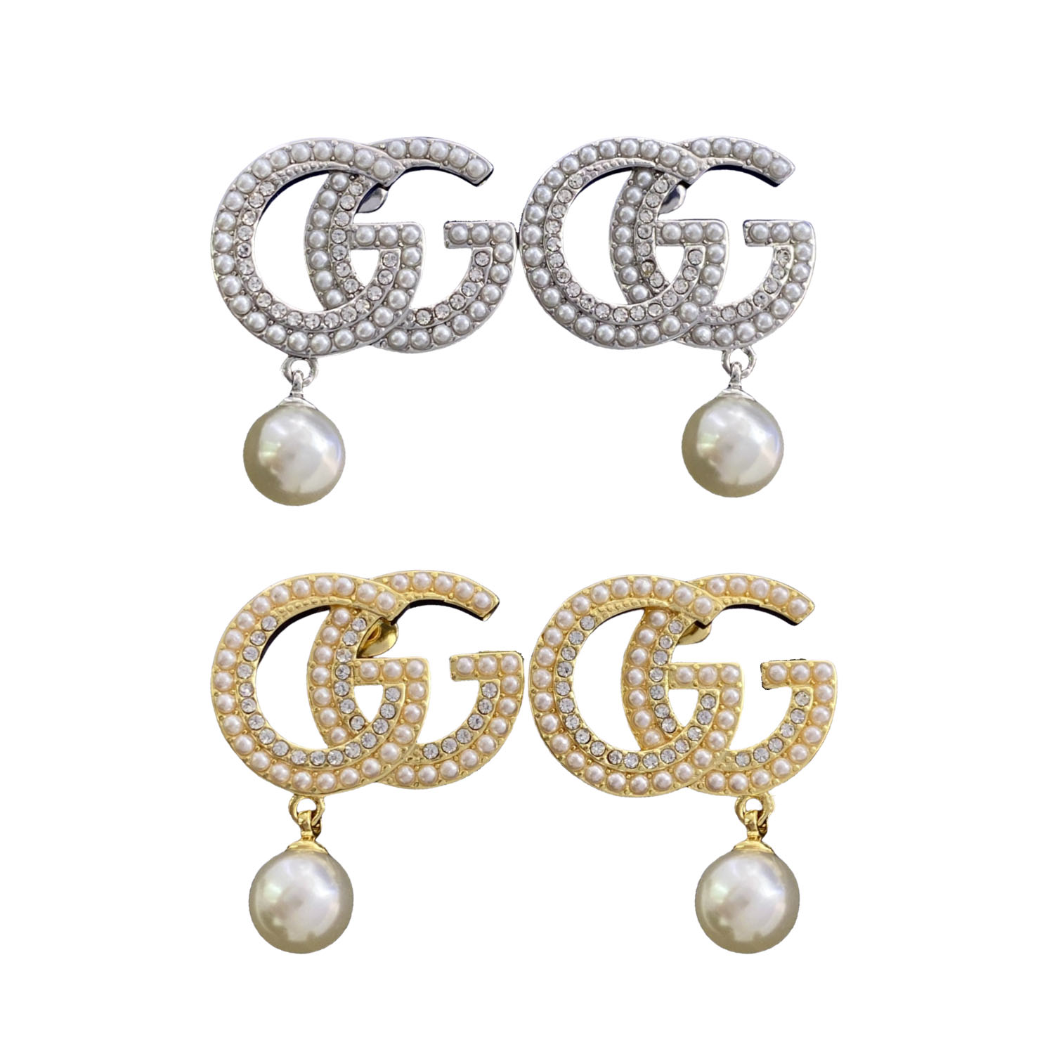 GGE092 Pearl and crystal GG logo with pearl drop earring - ccfashionjewelry