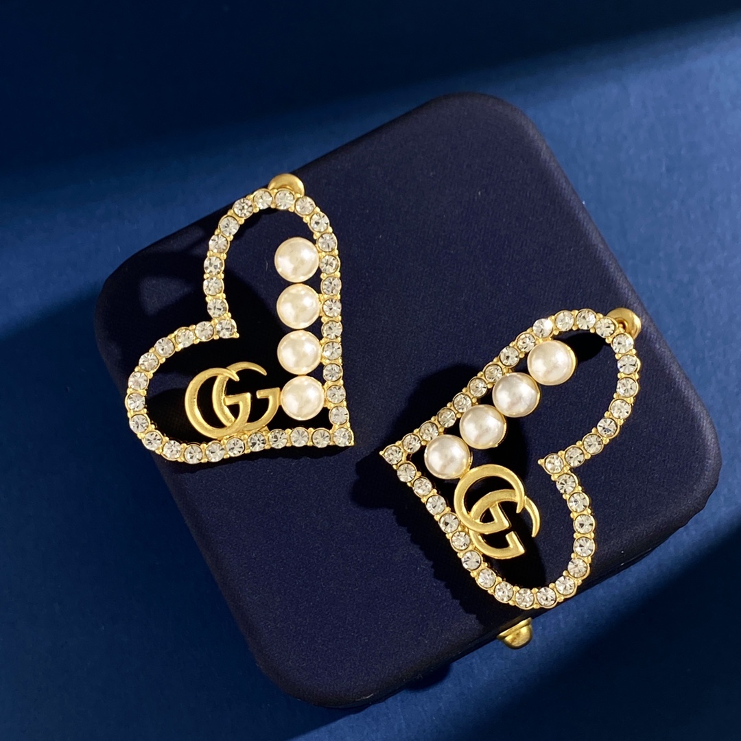 GGE047 GG Heart earring in metal crystal pearl - ccjewelryacc