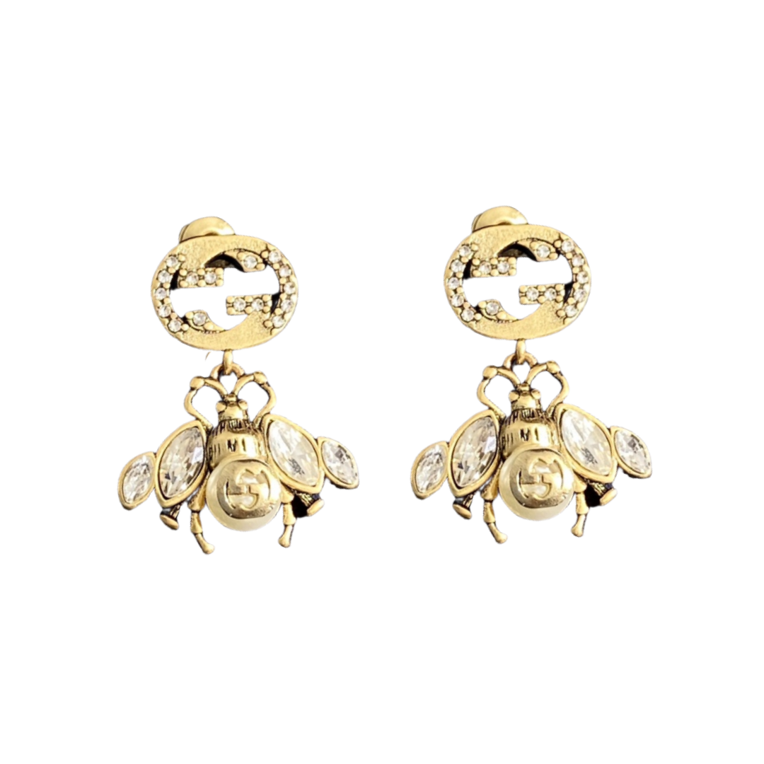 GGE110 GG Bee drop earring in metal and diamond - ccjewelryacc