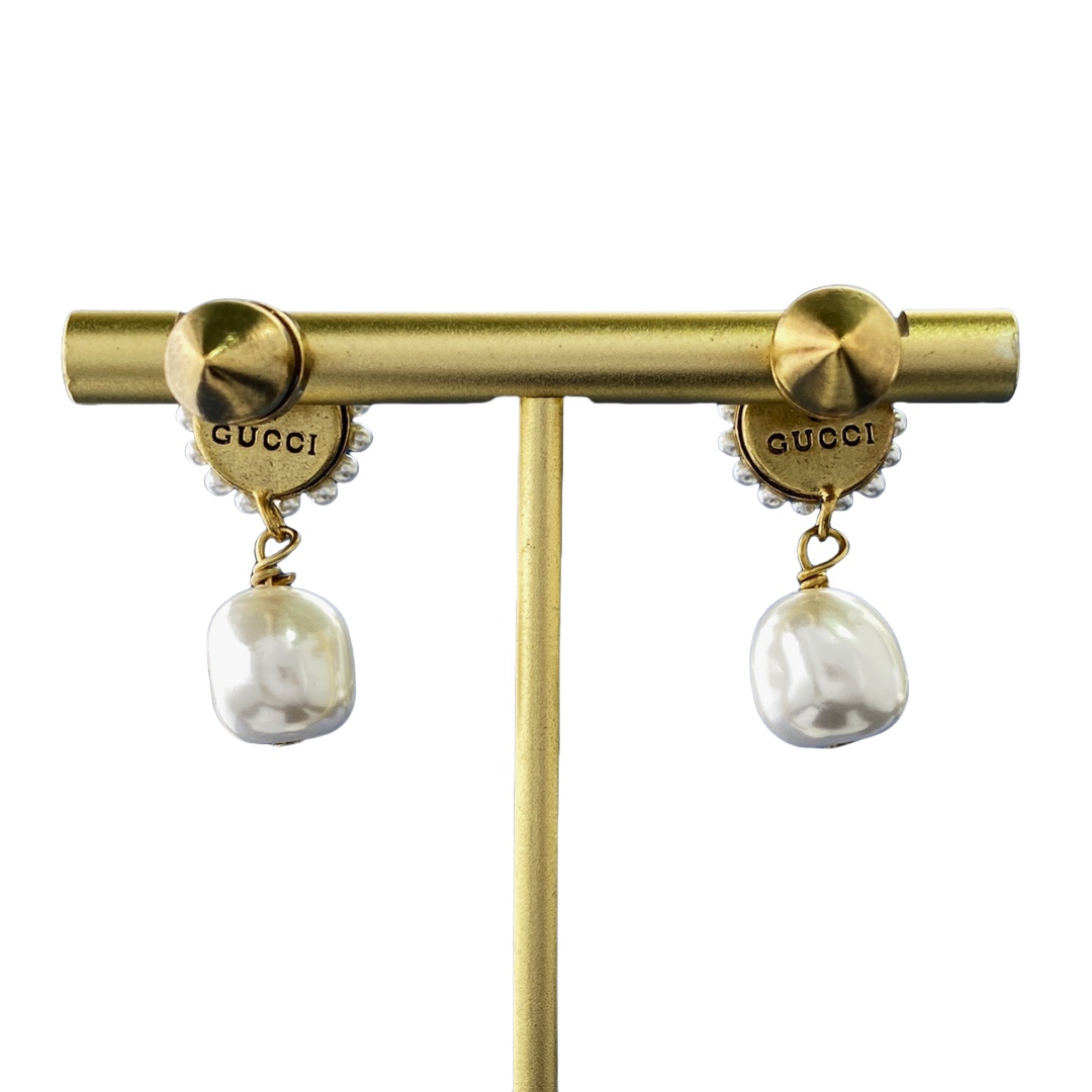 GGE093 GG awl Drop earring in metal and pearl - ccjewelryacc