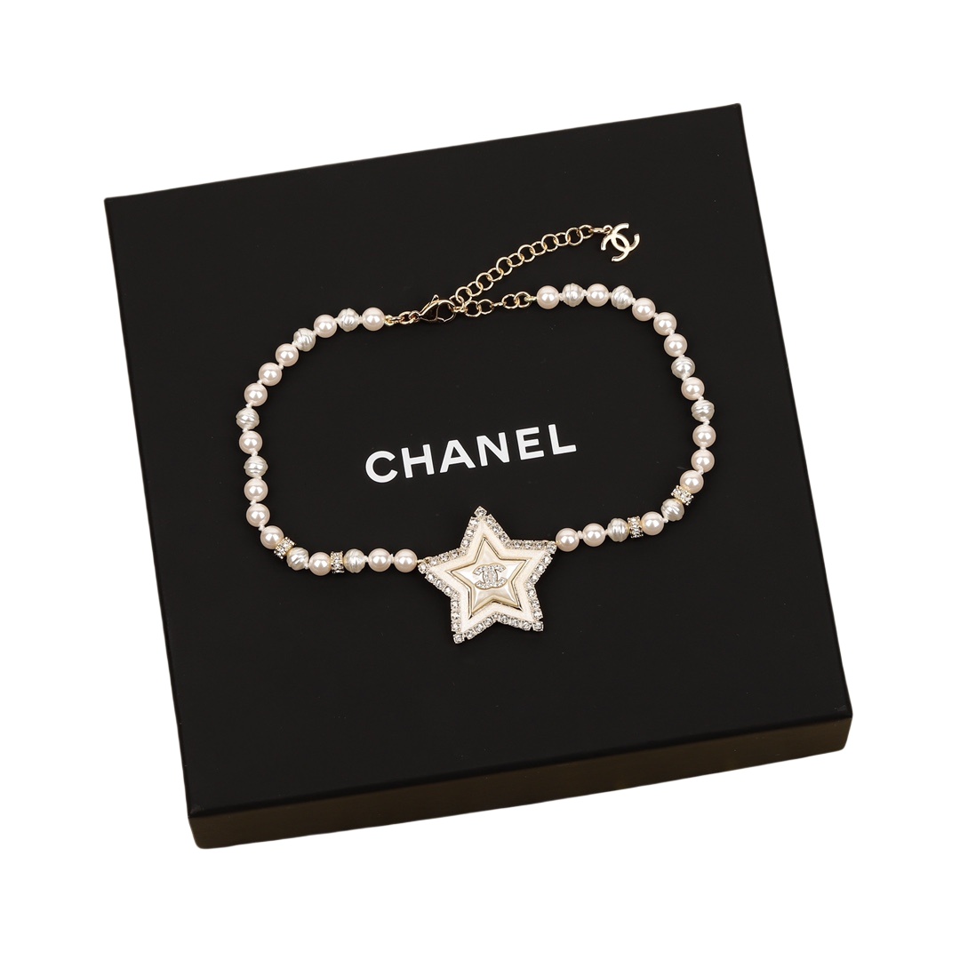 CCN566 24A Metiers d'Art collection Star pearl cc choker necklace - ccfashionjewelry
