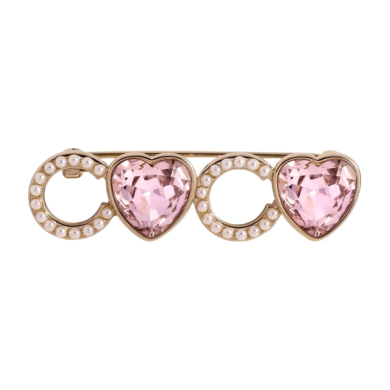 BCB099 Pink heart crystal and pearls COCO brooch Pin - ccfashionjewelry