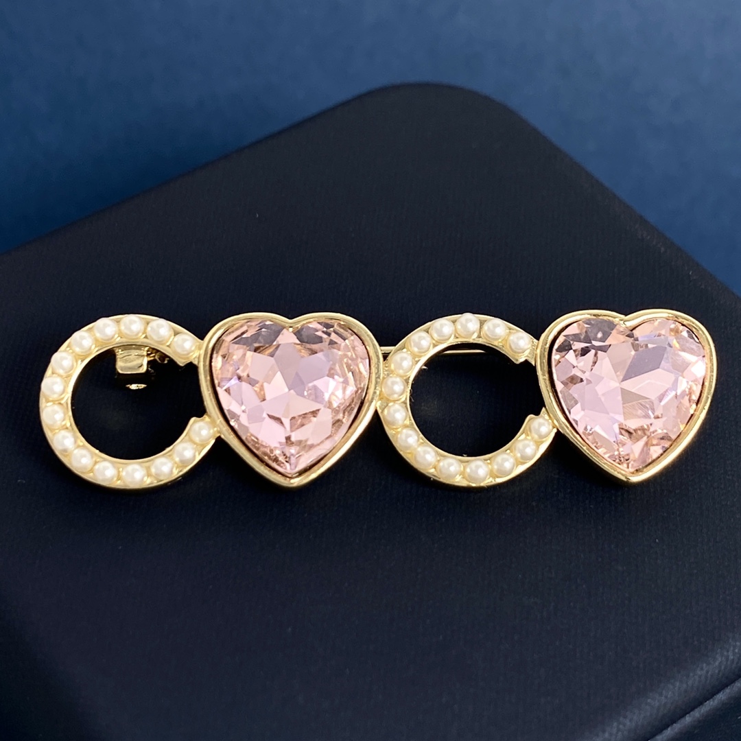 BCB099 Pink heart crystal and pearls COCO brooch Pin - ccjewelryacc