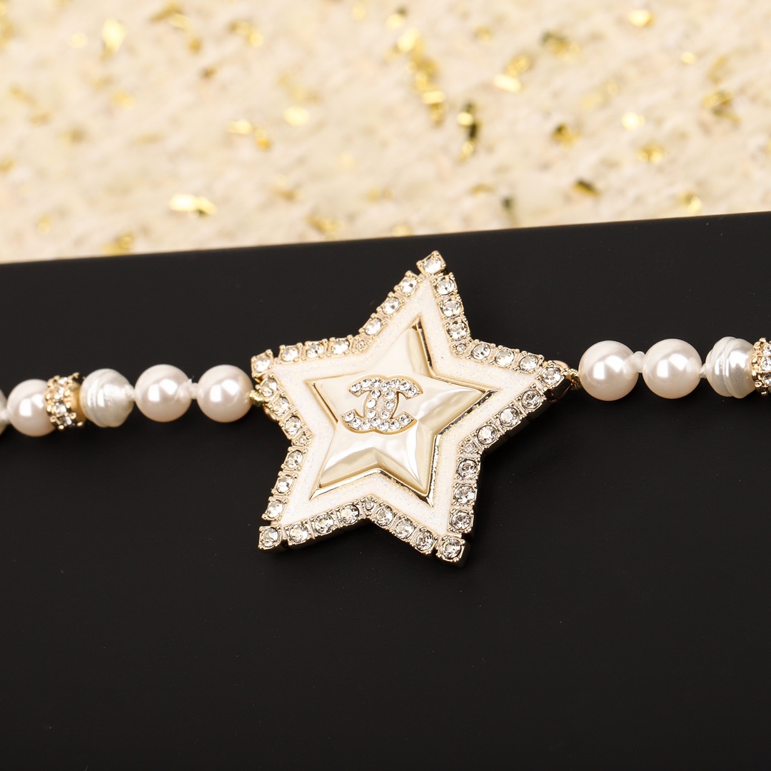 CCN566 24A Metiers d'Art collection Star pearl cc choker necklace - ccjewelryacc