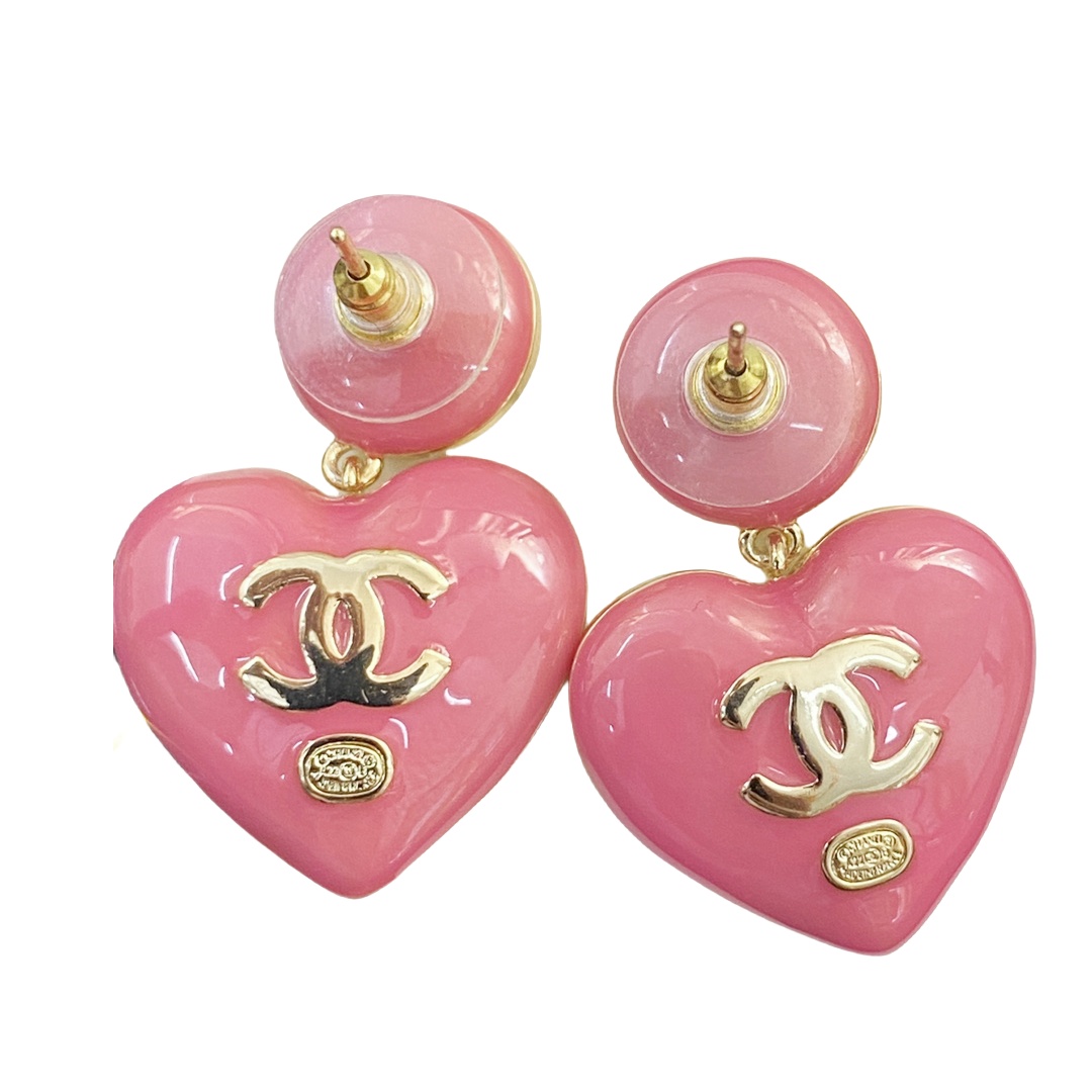 CCE034 23p Full crystal CC pink heart earring - ccjewelryacc