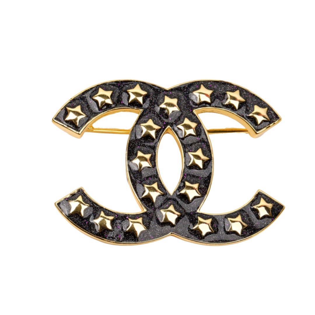 BCB083 Sparkling Stars CC Logo brooch Pin - ccjewelryacc