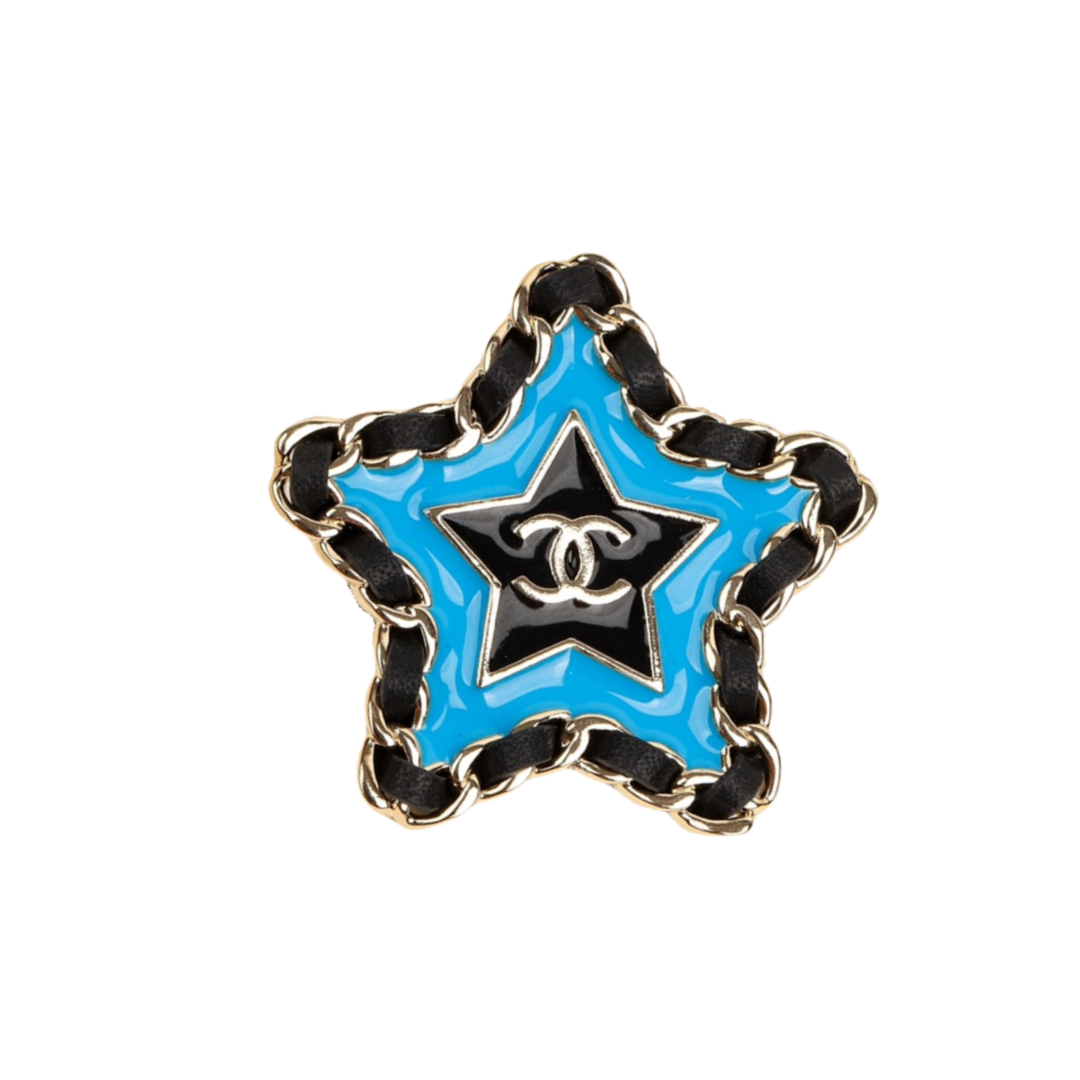 BCB401 Metal leater Blue star with cc logo brooch pin - ccjewelryacc