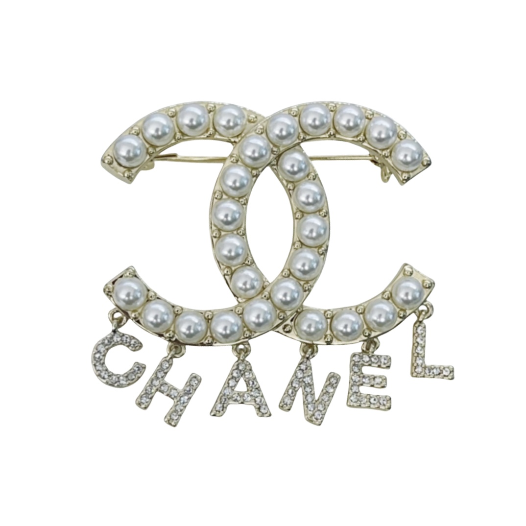 BCB090 Pearl CC logo brooch - ccjewelryacc