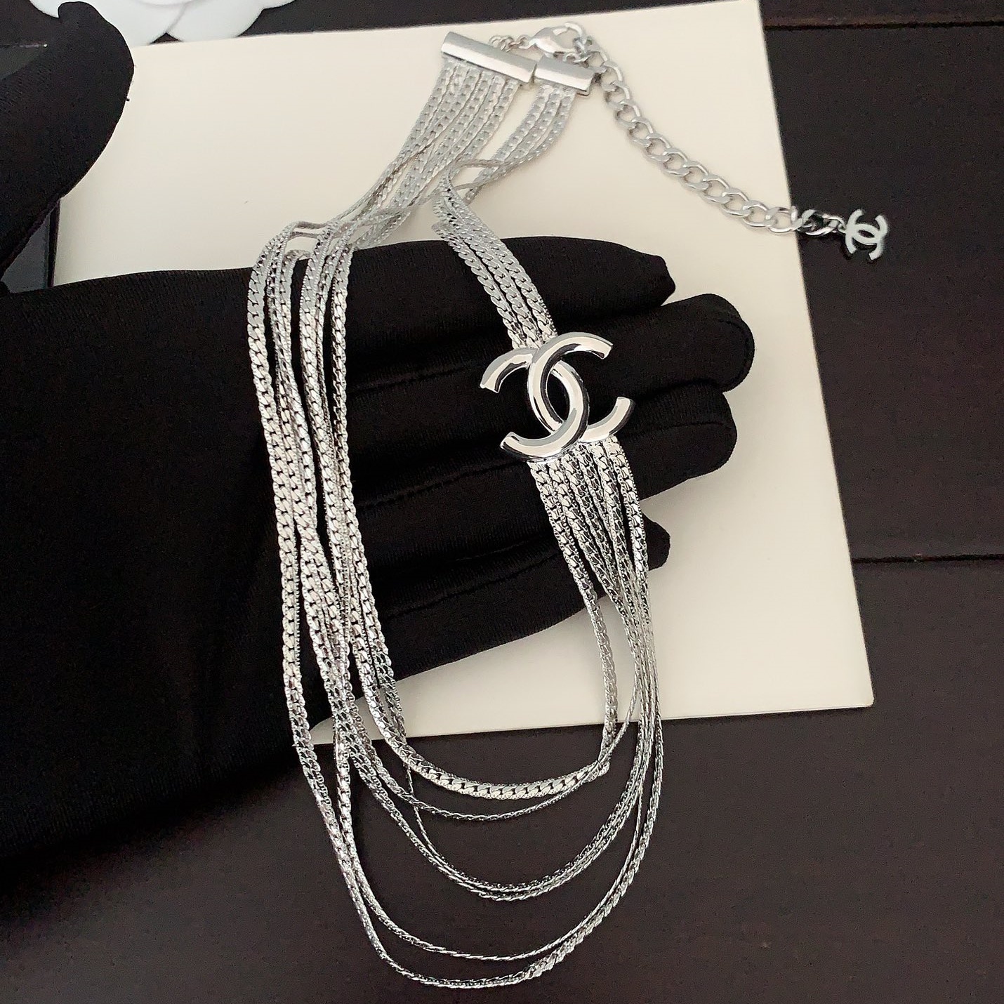 CCN561 Metal multilayer snake chain with  CC logo necklace - ccjewelryacc