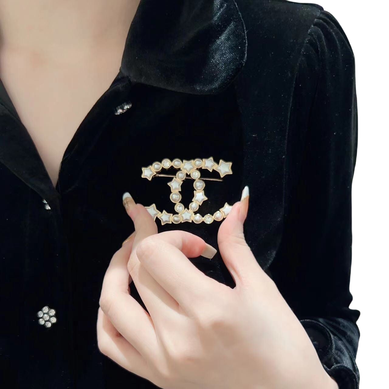 BCB233 24C stars CC brooch - ccjewelryacc