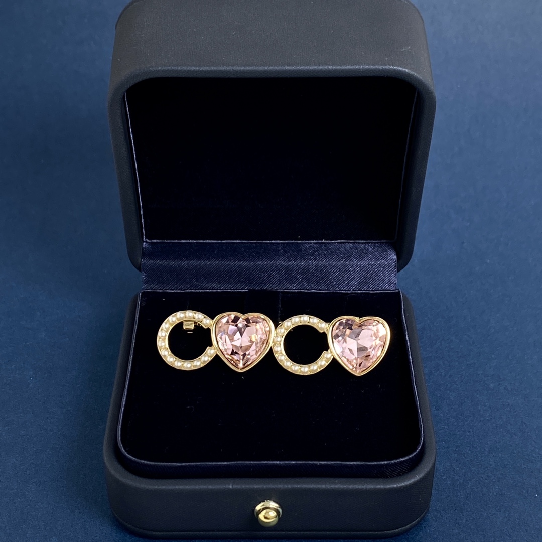 BCB099 Pink heart crystal and pearls COCO brooch Pin - ccjewelryacc