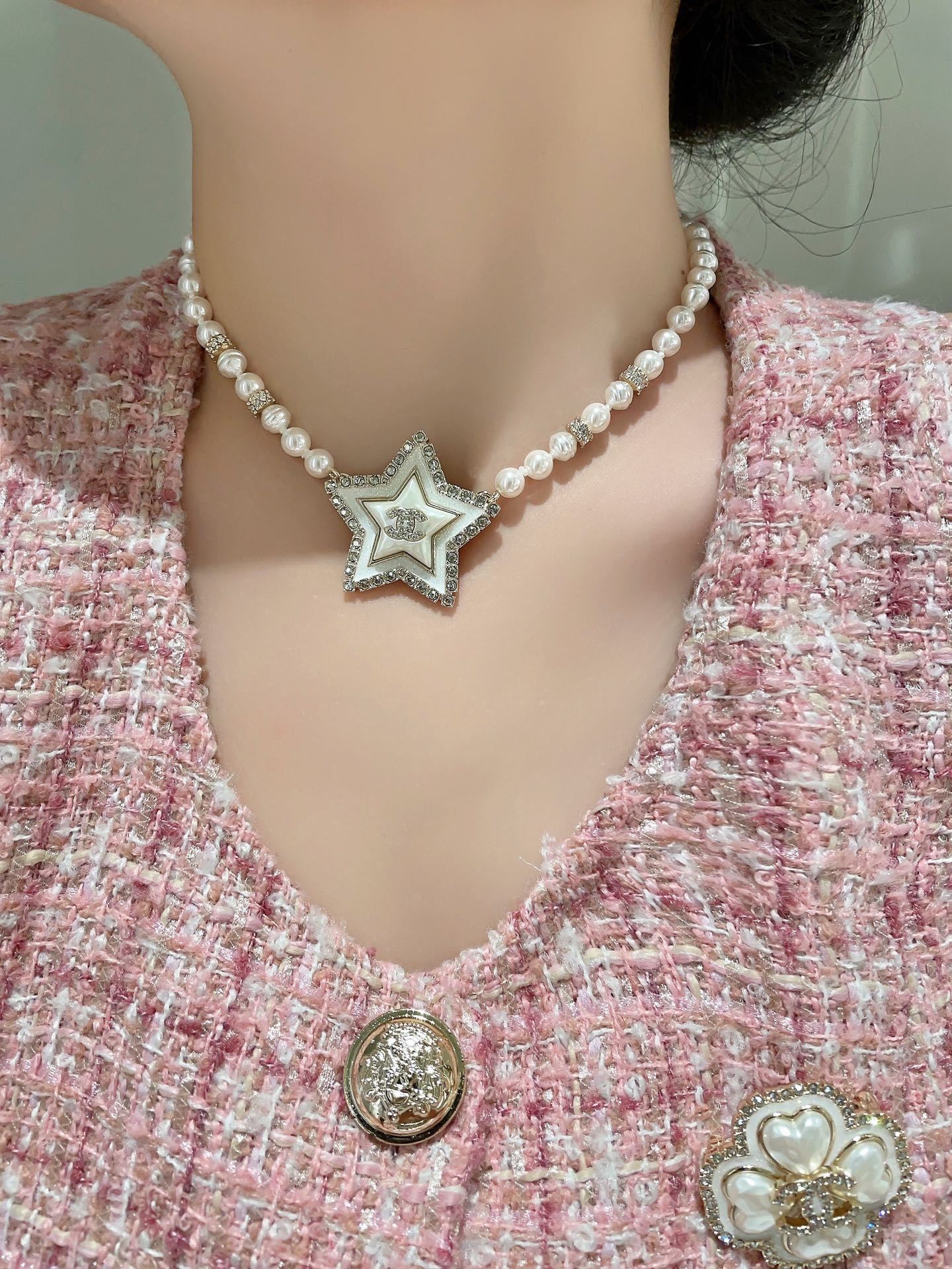 CCN566 24A Metiers d'Art collection Star pearl cc choker necklace - ccjewelryacc