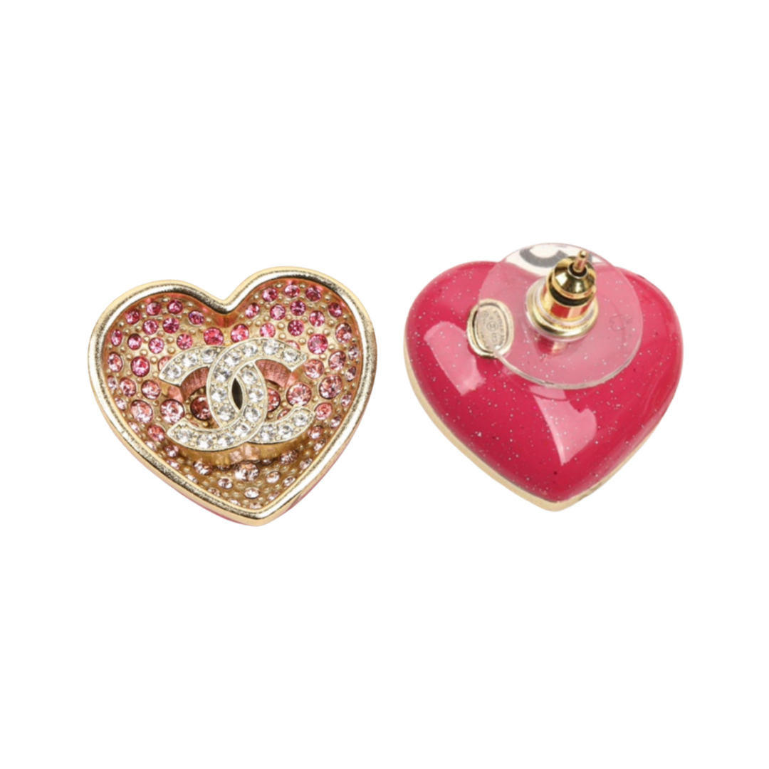 CCE034 23p Full crystal CC pink heart earring - ccjewelryacc