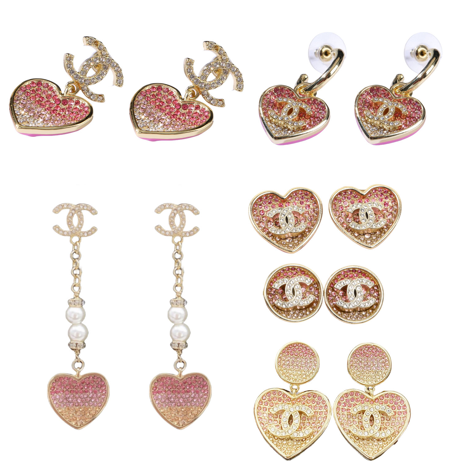 CCE034 23p Full crystal CC pink heart earring - ccjewelryacc