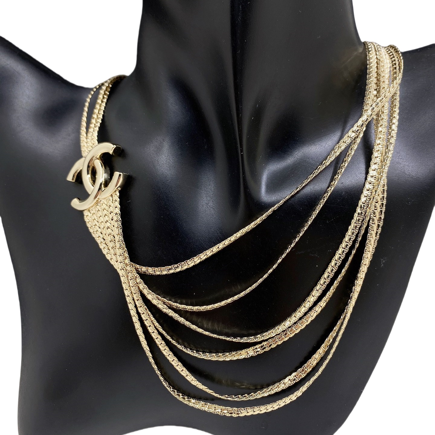 CCN561 Metal multilayer snake chain with  CC logo necklace - ccjewelryacc