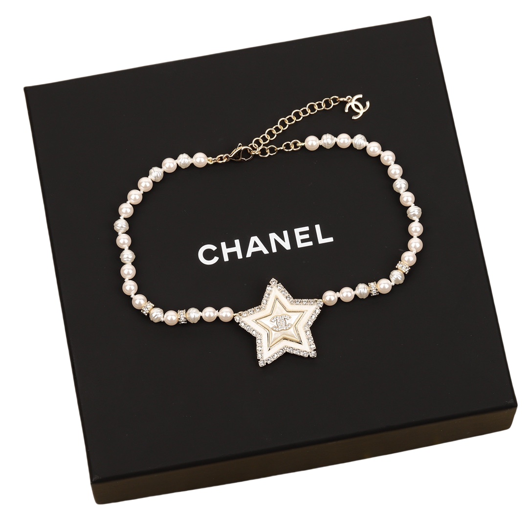 CCN566 24A Metiers d'Art collection Star pearl cc choker necklace - ccfashionjewelry