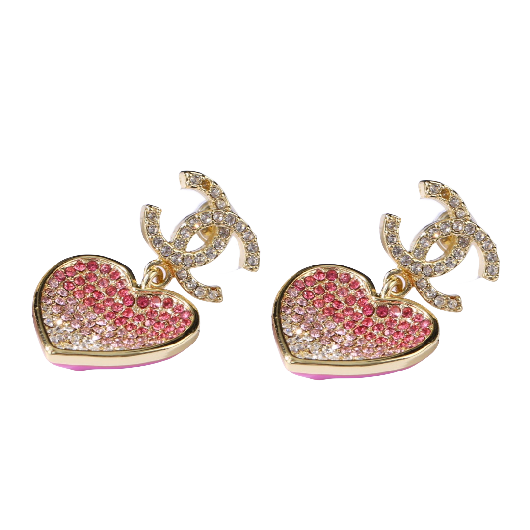 CCE034 23p Full crystal CC pink heart earring - ccjewelryacc