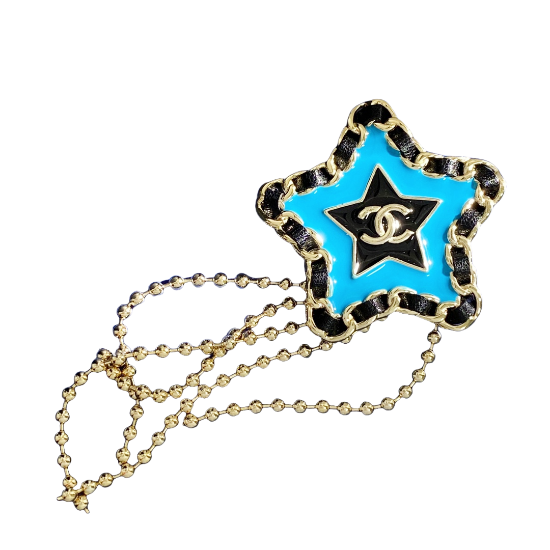 BCB401 Metal leater Blue star with cc logo brooch pin - ccjewelryacc