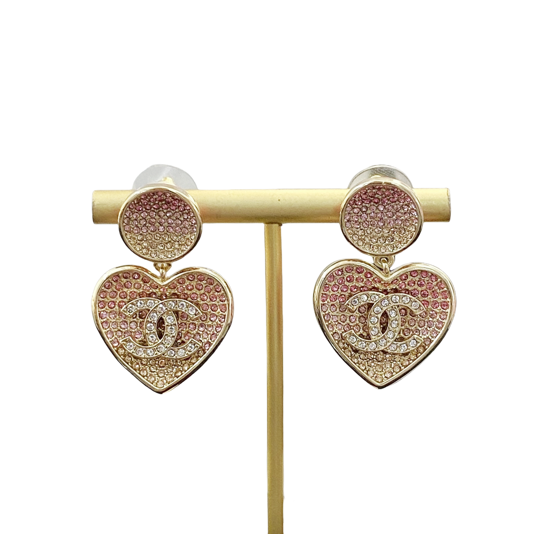 CCE034 23p Full crystal CC pink heart earring - ccjewelryacc