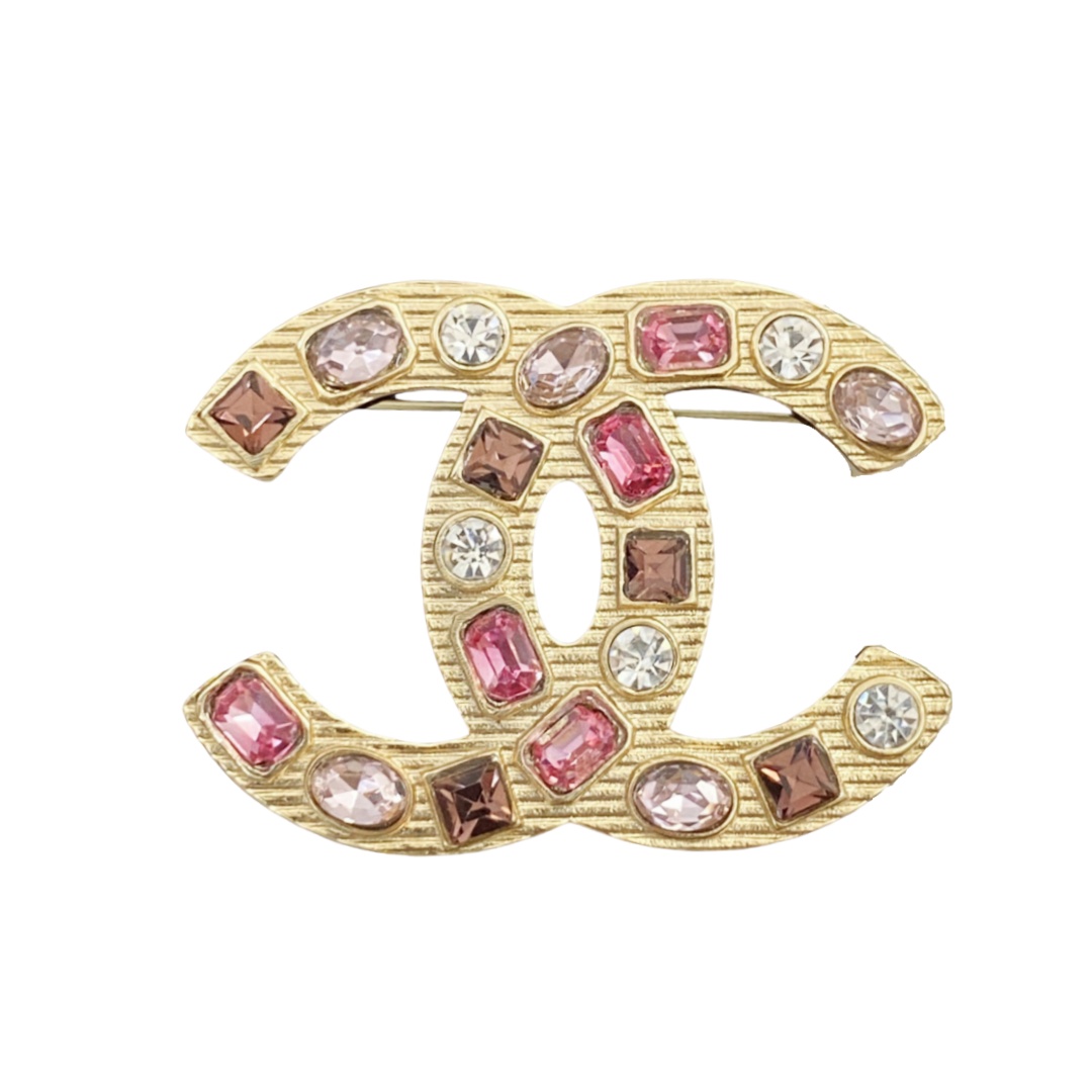 BCB089 Multicolor rhinestone cc logo brooch - ccjewelryacc