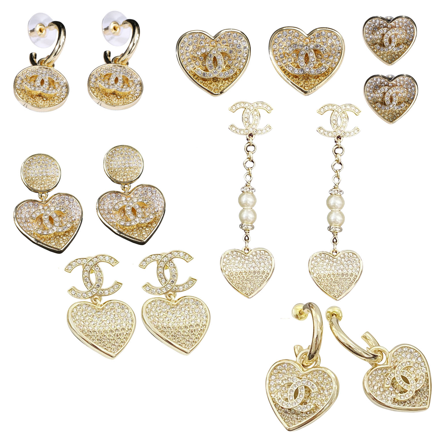 CCE626 23p Full gradient crystal CC heart earring - ccjewelryacc