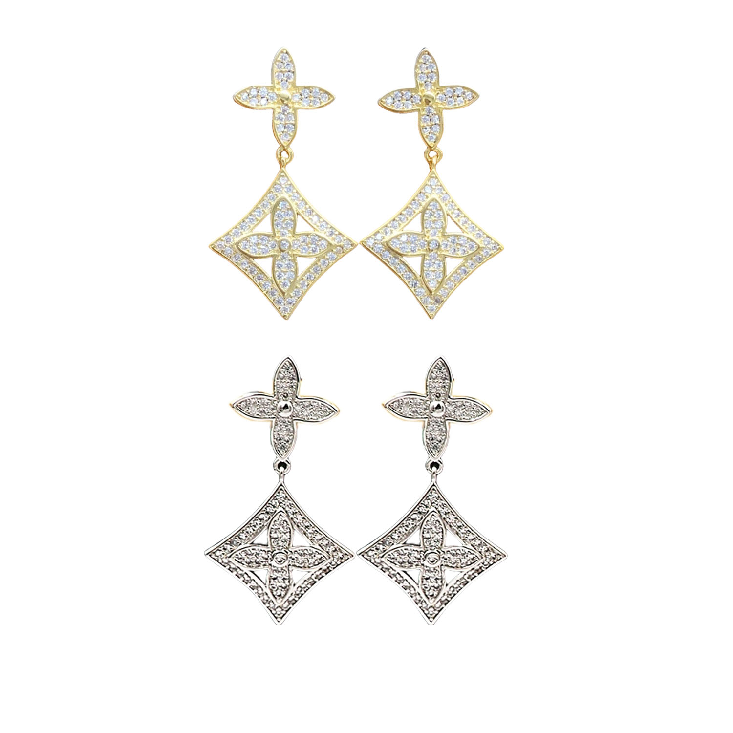 LVE055 Full crystal lv blossom stud earrings - ccjewelryacc
