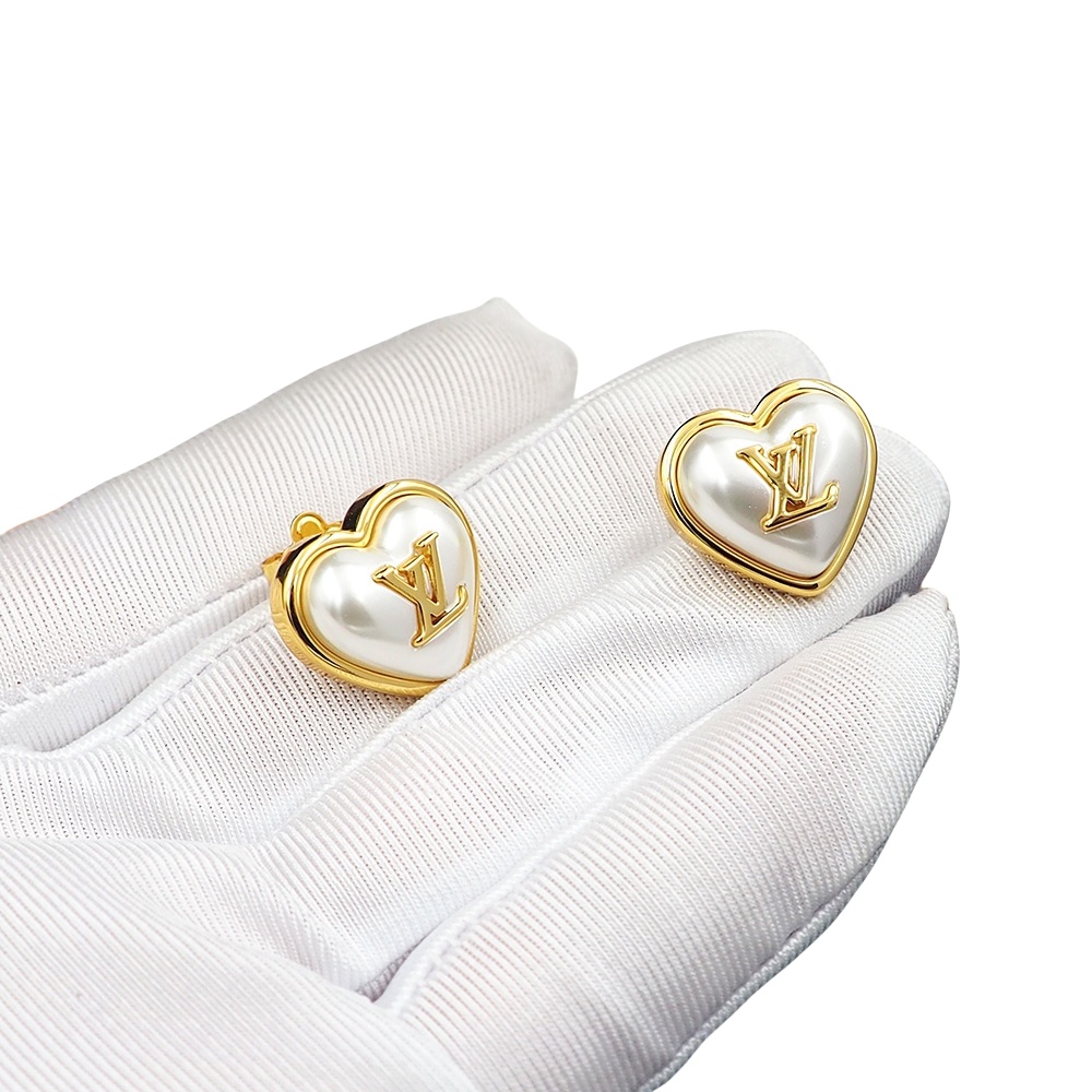 LVE054  lv logo heart padlock stud earrings - ccjewelryacc