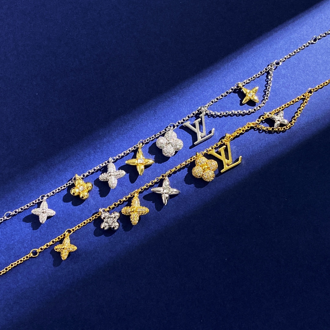 LVN015 Louis VL Gram Icon Motif Necklace Silvery Golden - ccjewelryacc