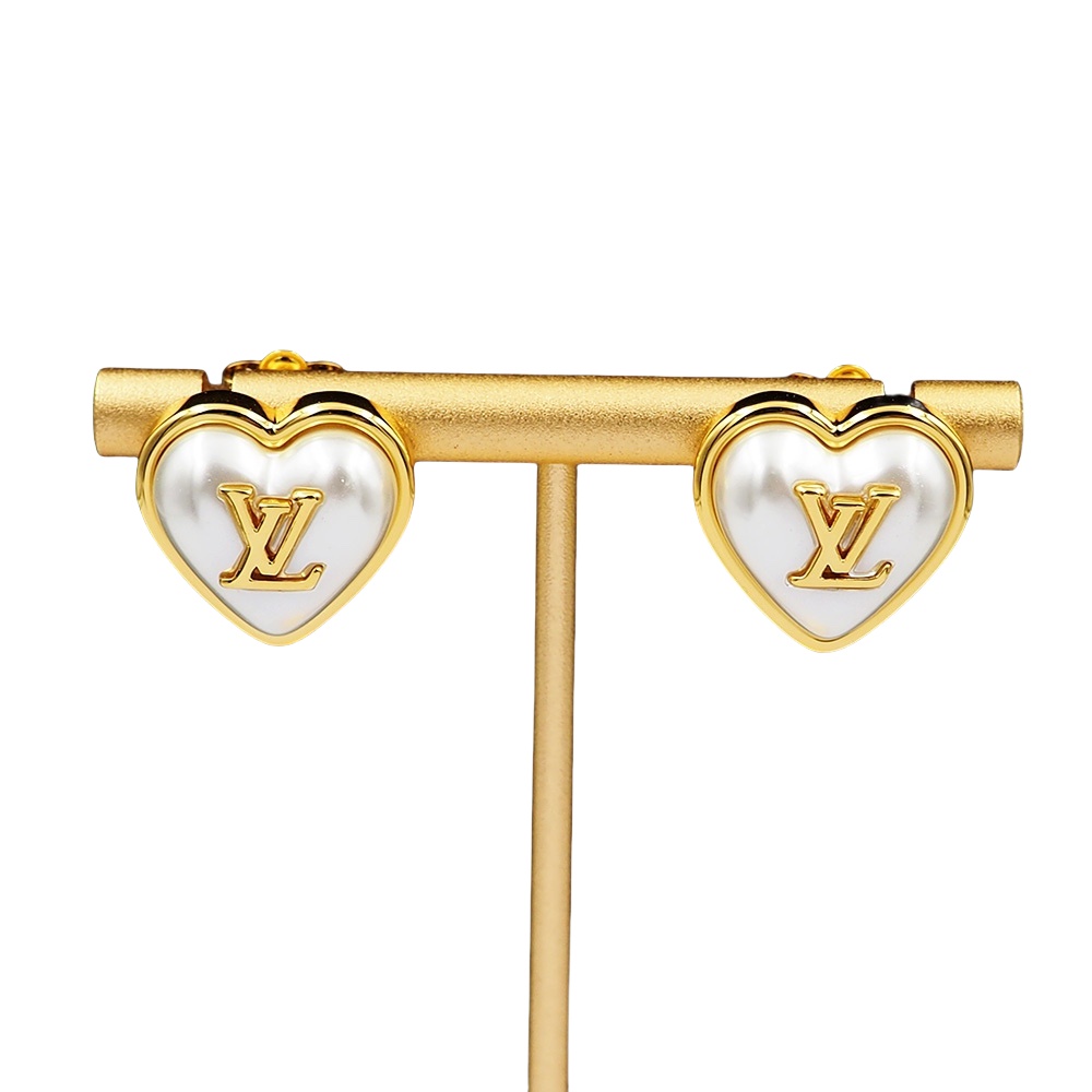 LVE054  lv logo heart padlock stud earrings - ccjewelryacc