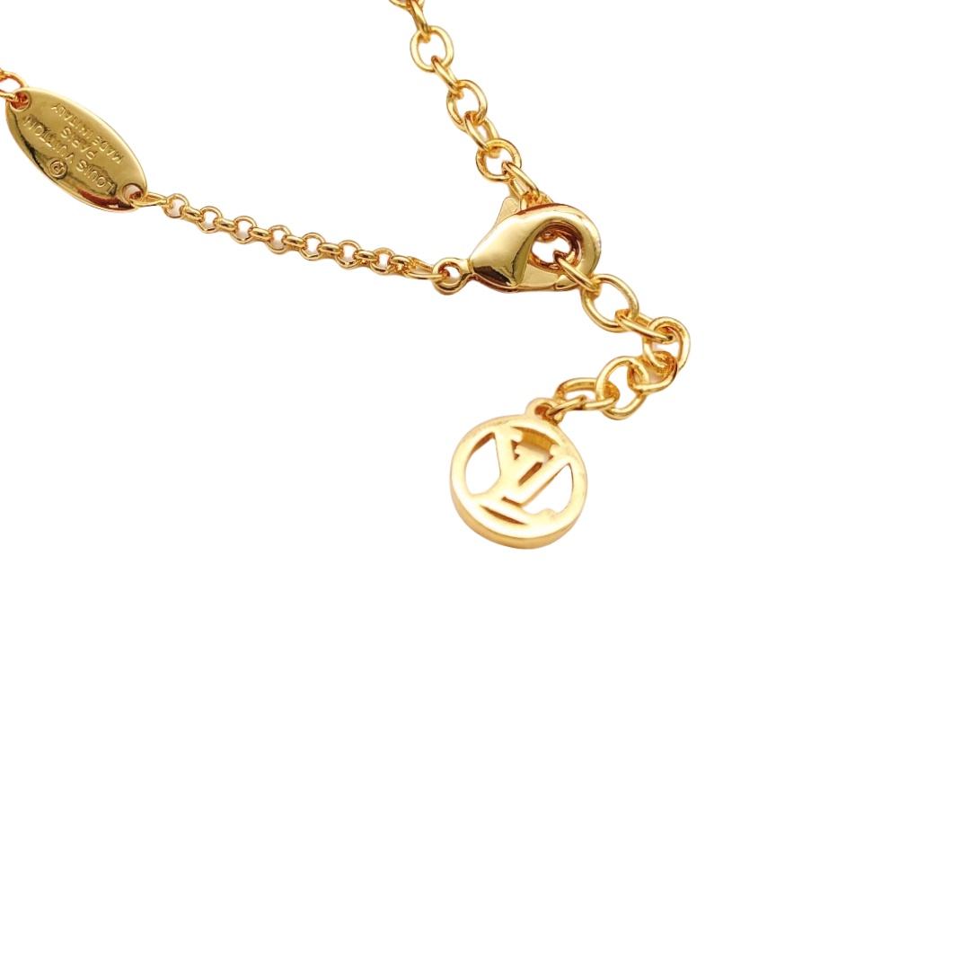 LVN015 Louis VL Gram Icon Motif Necklace Silvery Golden - ccjewelryacc