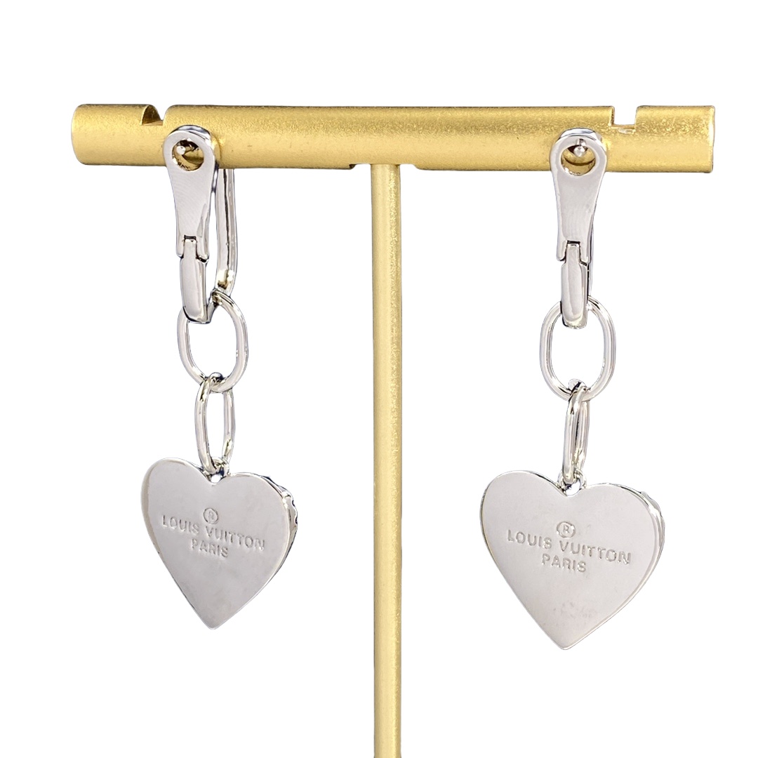 LVE030 Full purple crystal lv logo heart lv drop earring clip - ccjewelryacc