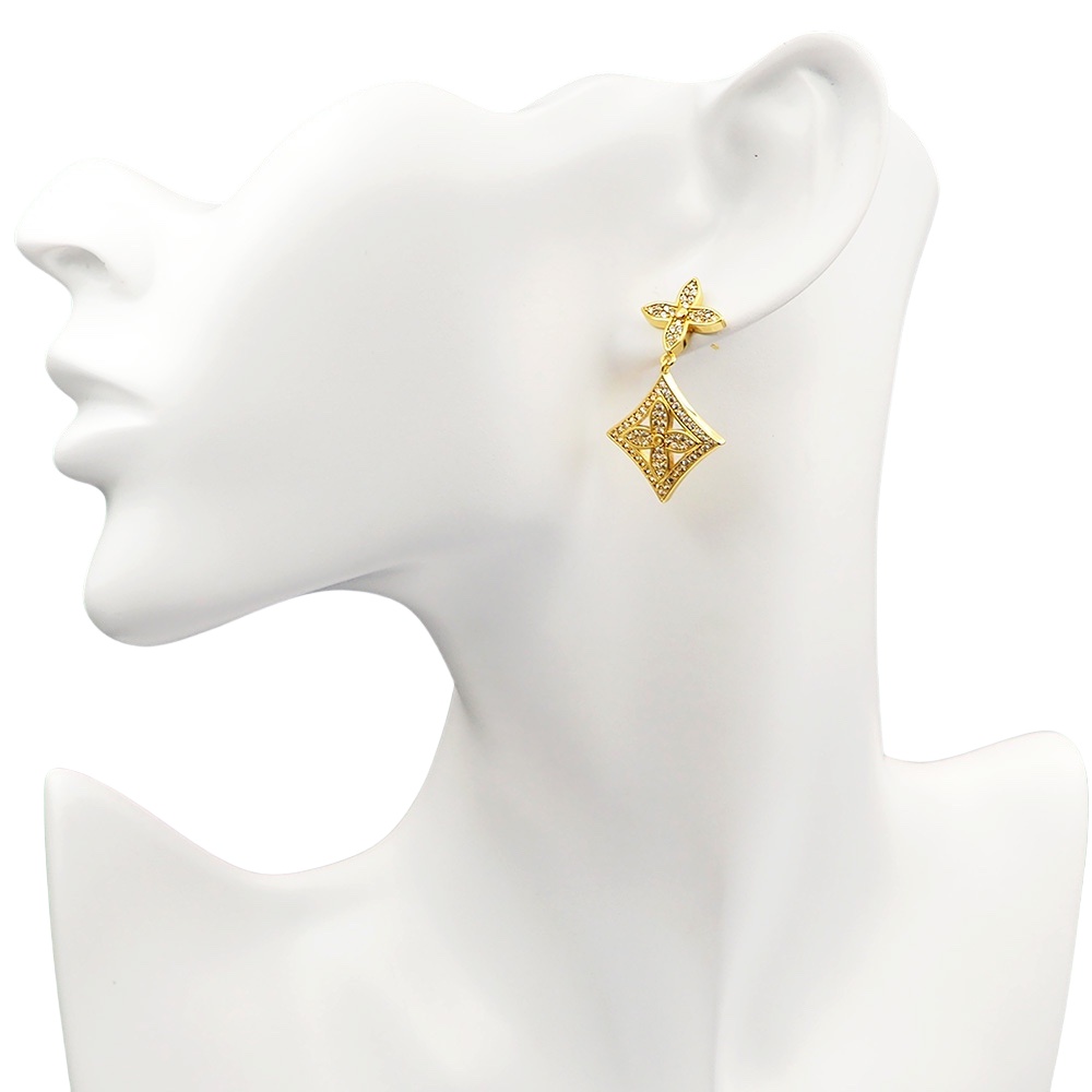 LVE055 Full crystal lv blossom stud earrings - ccjewelryacc