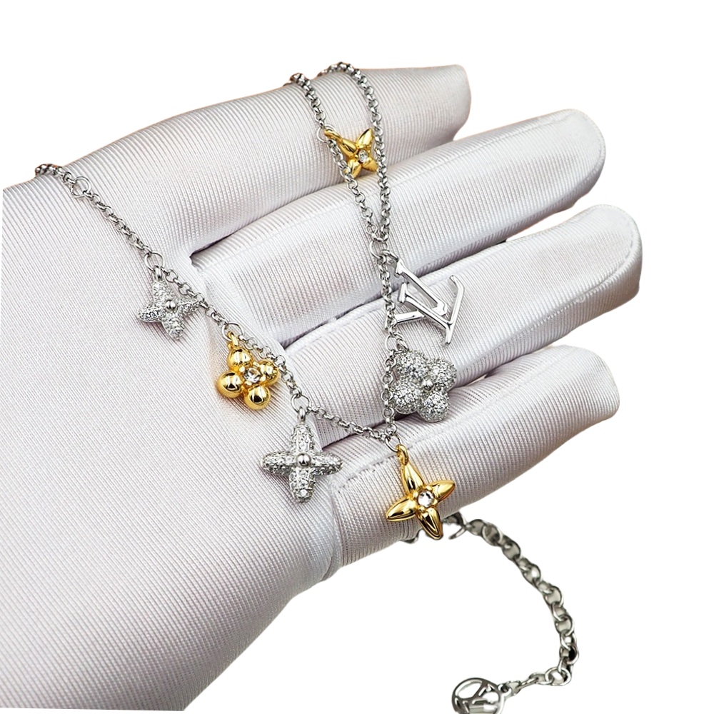 LVN015 Louis VL Gram Icon Motif Necklace Silvery Golden - ccjewelryacc