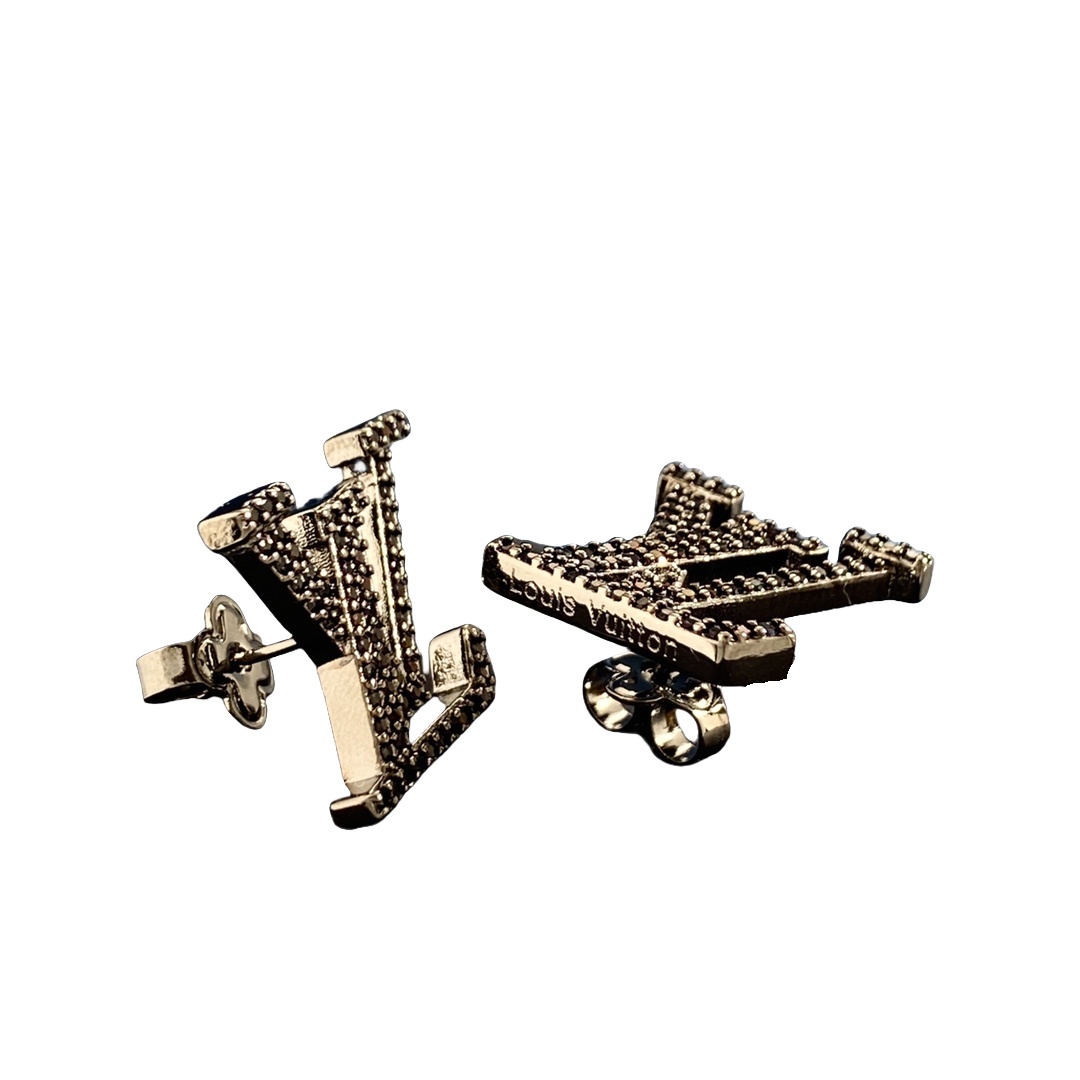 LVE004 Louis Metal Crystal VL Iconic Earrings Black - ccjewelryacc