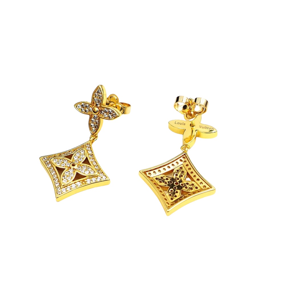 LVE055 Full crystal lv blossom stud earrings - ccjewelryacc