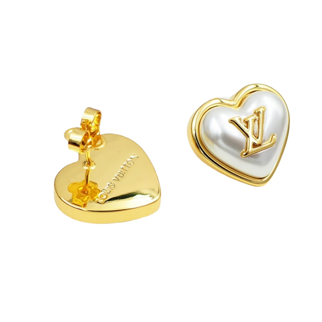 LVE054  lv logo heart padlock stud earrings - ccjewelryacc