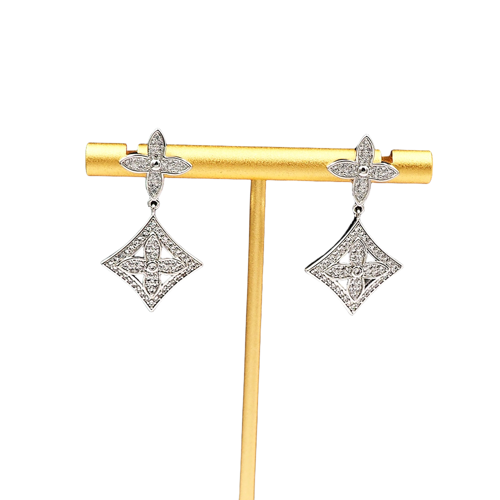 LVE055 Full crystal lv blossom stud earrings - ccjewelryacc