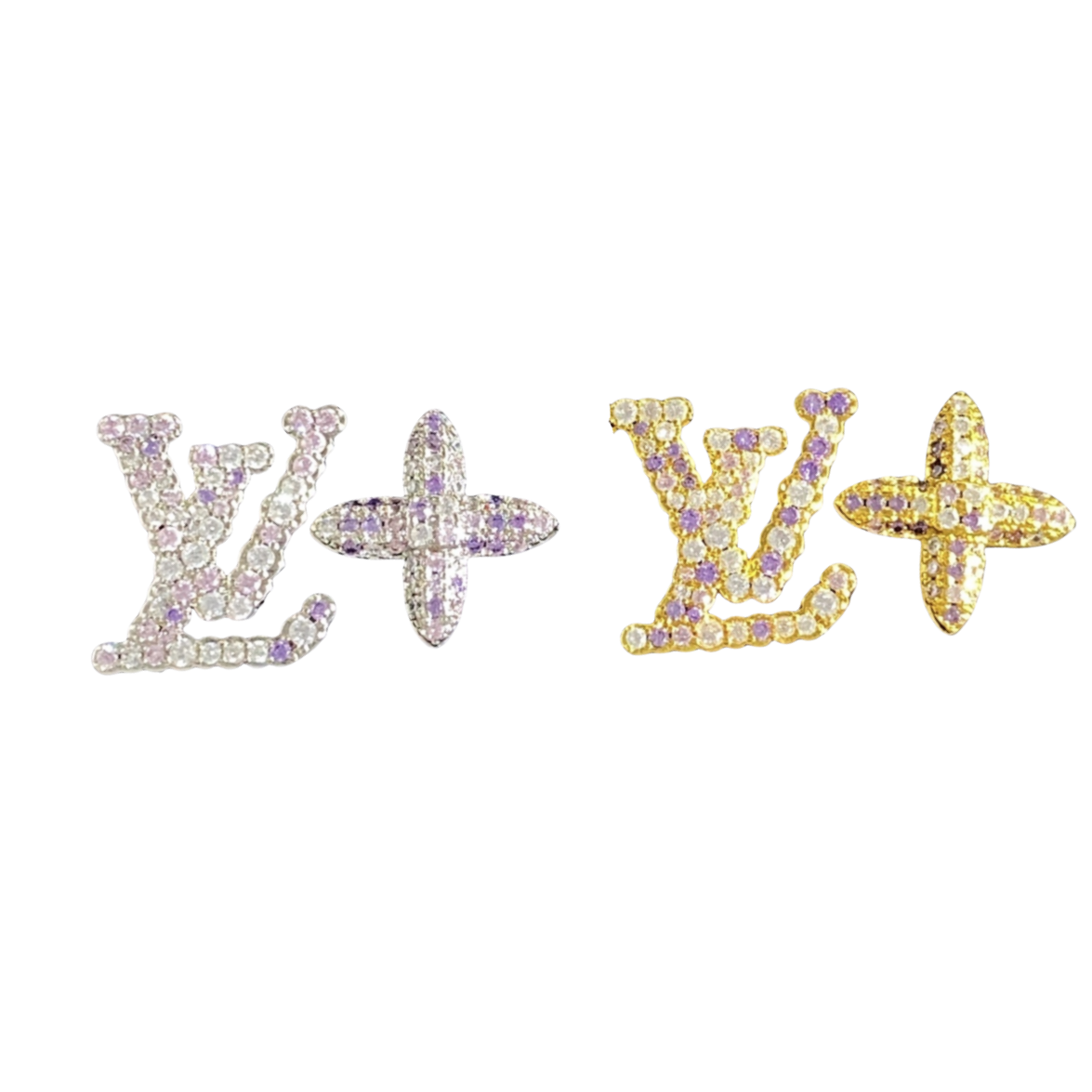LVE078 Metal crystal monogram cross stud earrings - ccjewelryacc