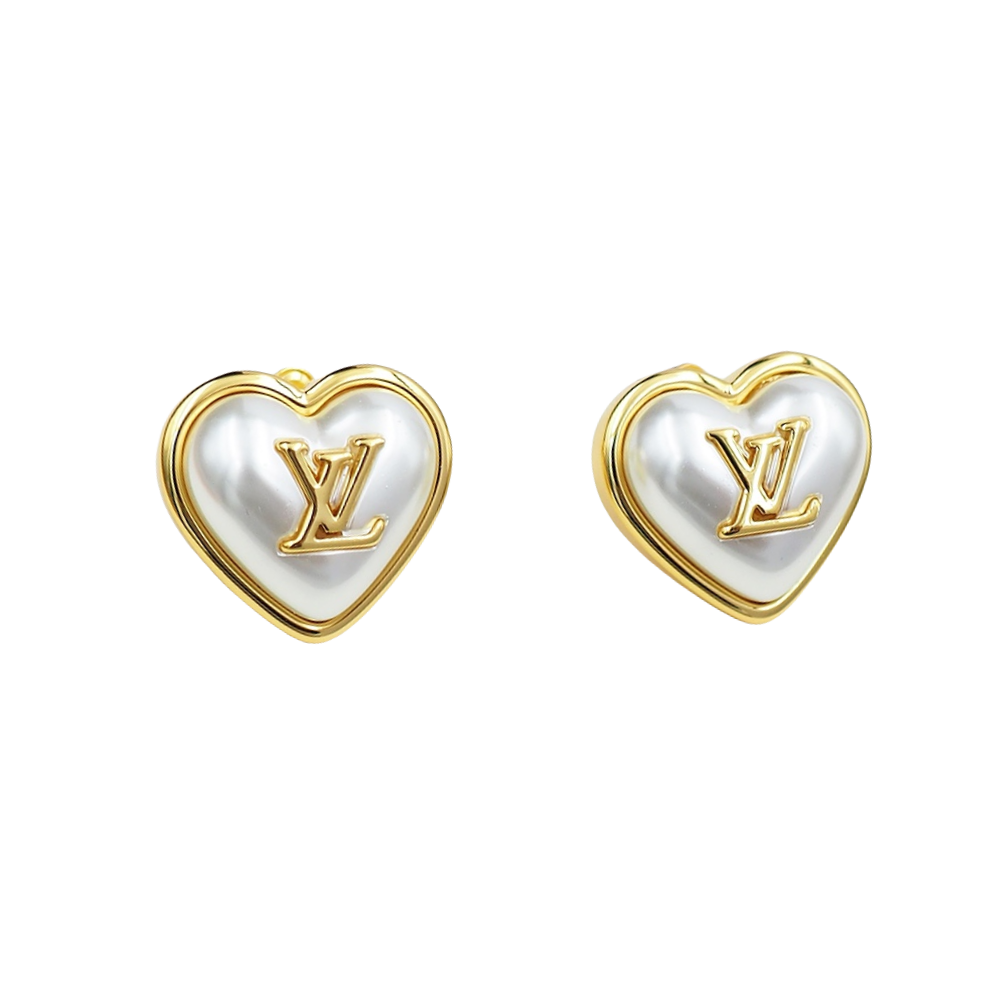 LVE054  lv logo heart padlock stud earrings - ccjewelryacc