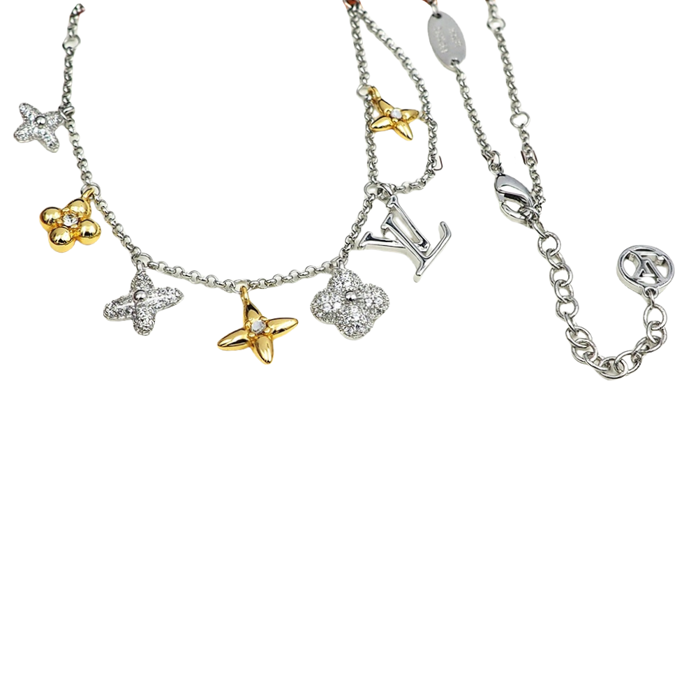 LVN015 Louis VL Gram Icon Motif Necklace Silvery Golden - ccjewelryacc