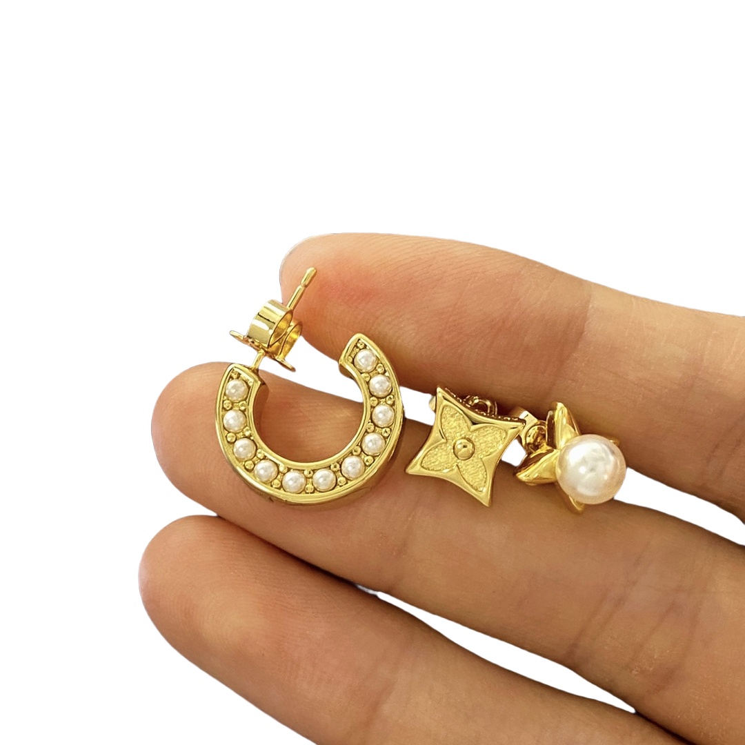 LVE080 Metal C shape pearl hook earring set of 3 - ccjewelryacc