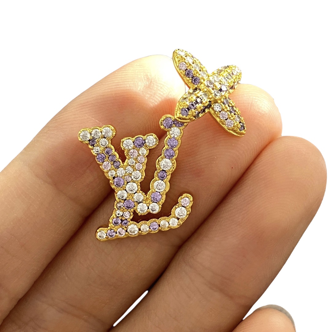 LVE078 Metal crystal monogram cross stud earrings - ccjewelryacc