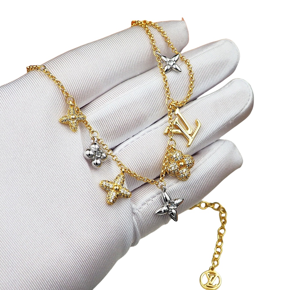 LVN015 Louis VL Gram Icon Motif Necklace Silvery Golden - ccjewelryacc