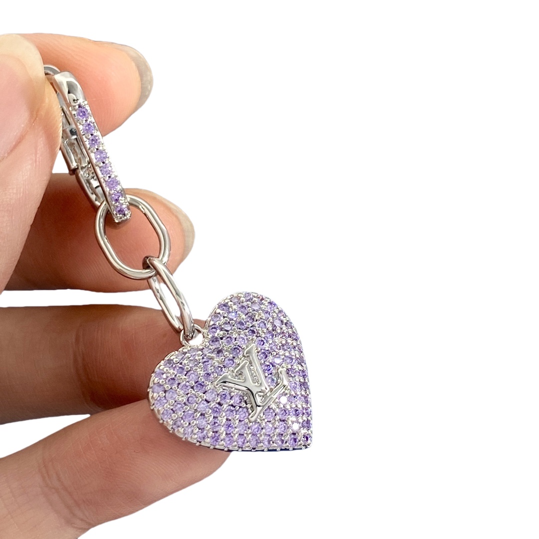 LVE030 Full purple crystal lv logo heart lv drop earring clip - ccjewelryacc