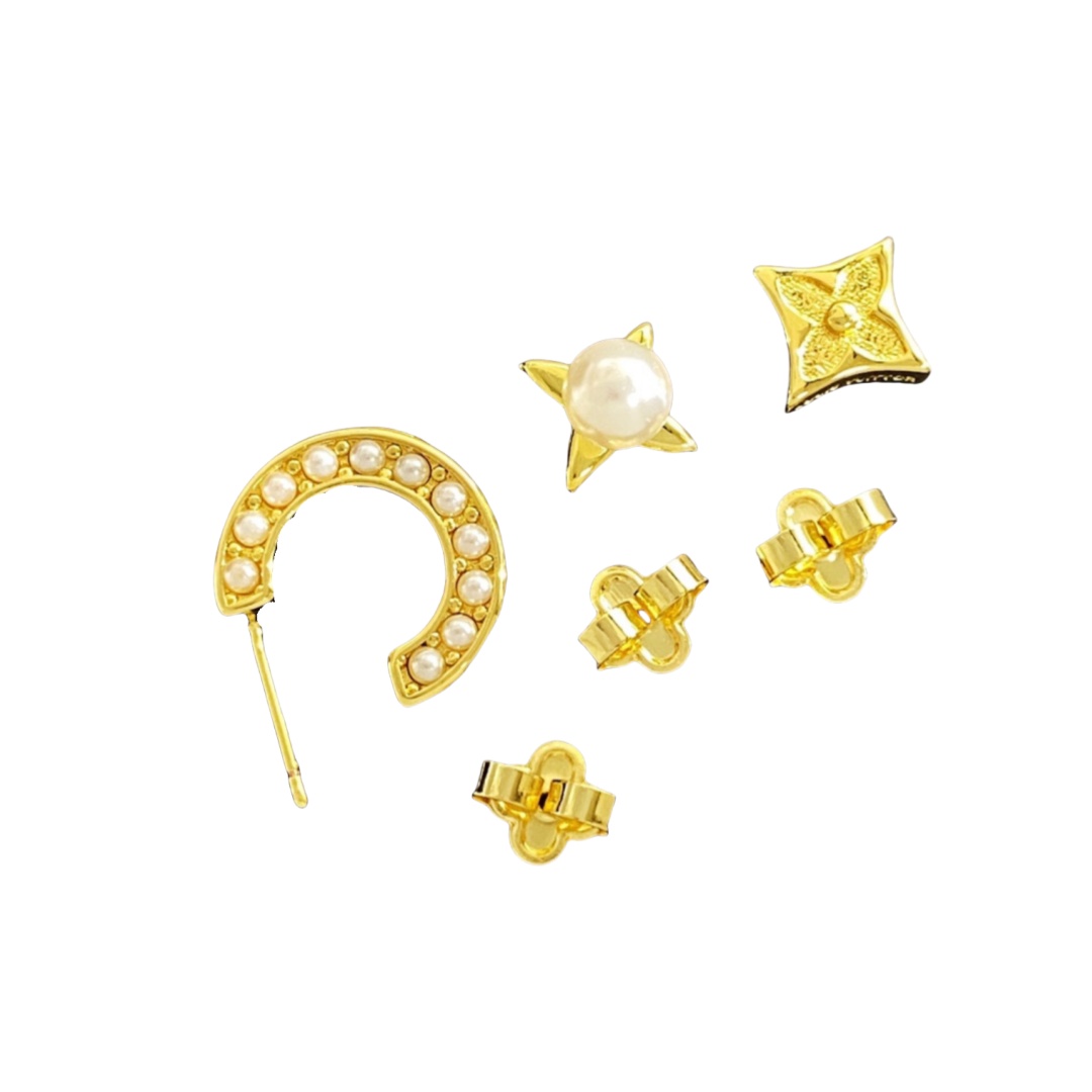 LVE080 Metal C shape pearl hook earring set of 3 - ccjewelryacc