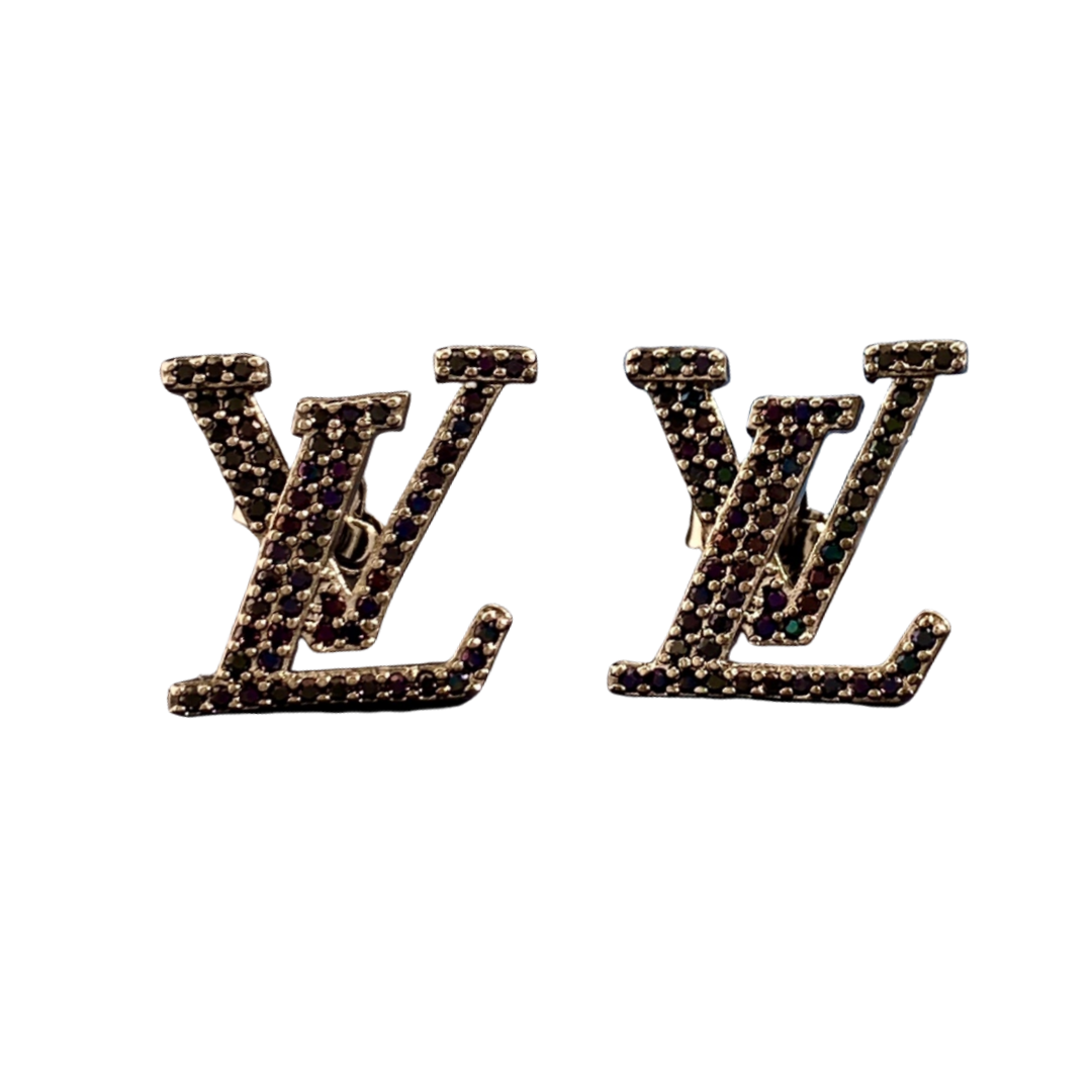 LVE004 Louis Metal Crystal VL Iconic Earrings Black - ccjewelryacc